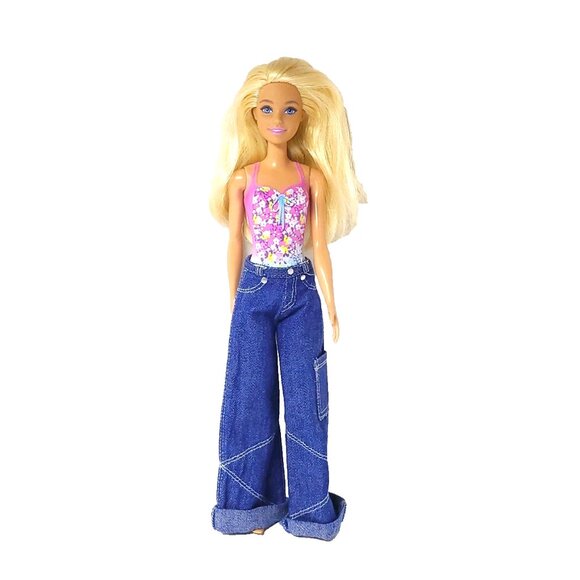 Barbie 1998 Happenin' Hair Jeans Bell Leg Very Good Condition Wide Leg 90s - Picture 2 of 4